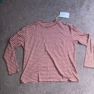 Garnet Hill Rose and White Striped Long Sleeve Top